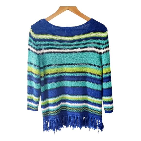 Ruby Rd. Green and Blue Striped Lightweight Sweater Size Large - Picture 2 of 4